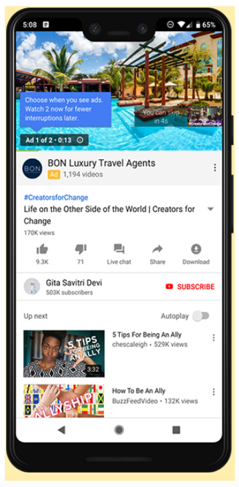 Example of ad pod on Youtube mobile