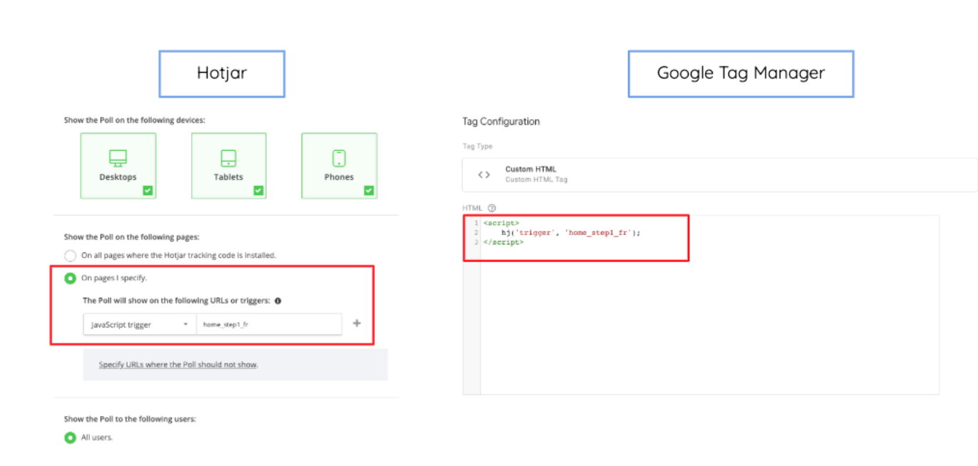 Link between the tag in Google Tag Manager and the poll in Hotjar 2